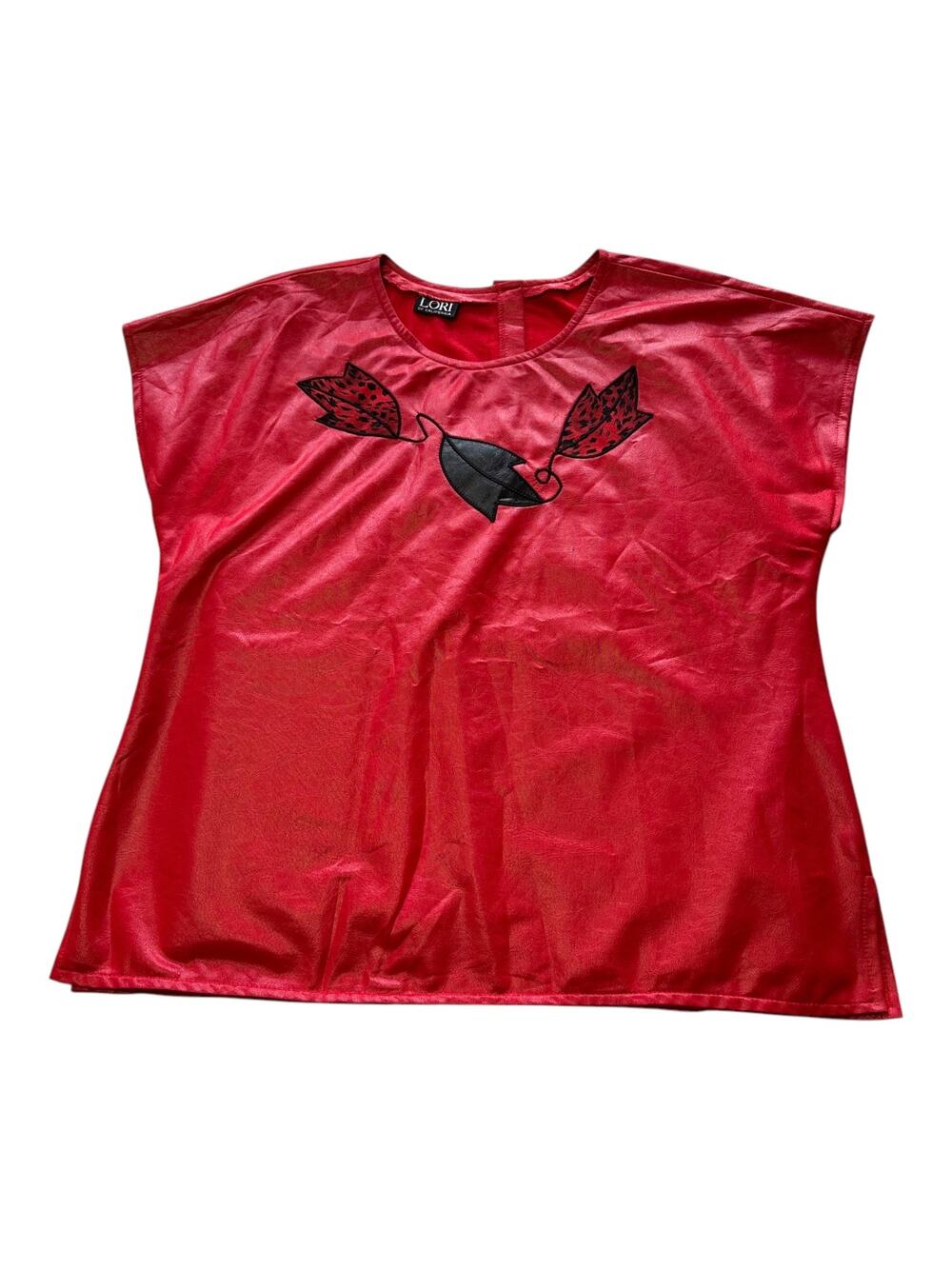Vintage Womens Shirt Size Medium Red Statement Leaf Fall Biker Pleather Unique